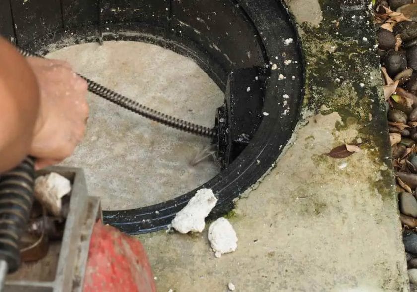 cleaning clogged grease trap with auger