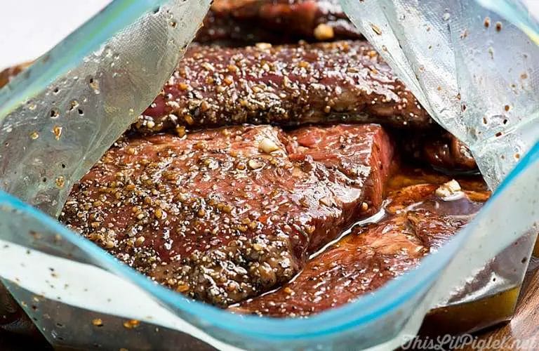 Marinate steak in fridge