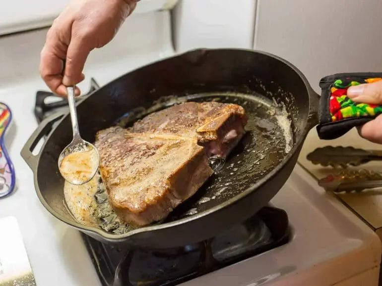 how to butter baste steak
